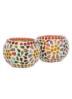 Webelkart WebelKart Set of 2 Mosaic Glass TeaLight Votive Candle Holder with Tea Light Candles for Living Room Table Home Decor Indoor Outdoor -Christmas Decorations Items (Multicolor, Glass)  - Image 3