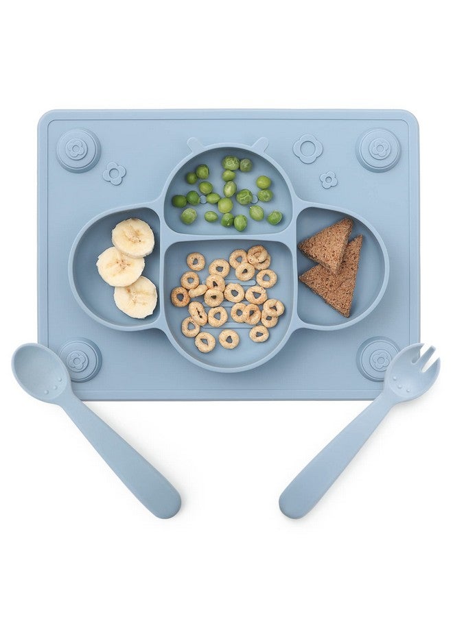 ROCCED Suction Plates for Baby placemat Spoon Fork Set for Toddlers, Silicone Baby Plates with Suction Baby Dishes for Kids Plates-Dusty blue - Image 1