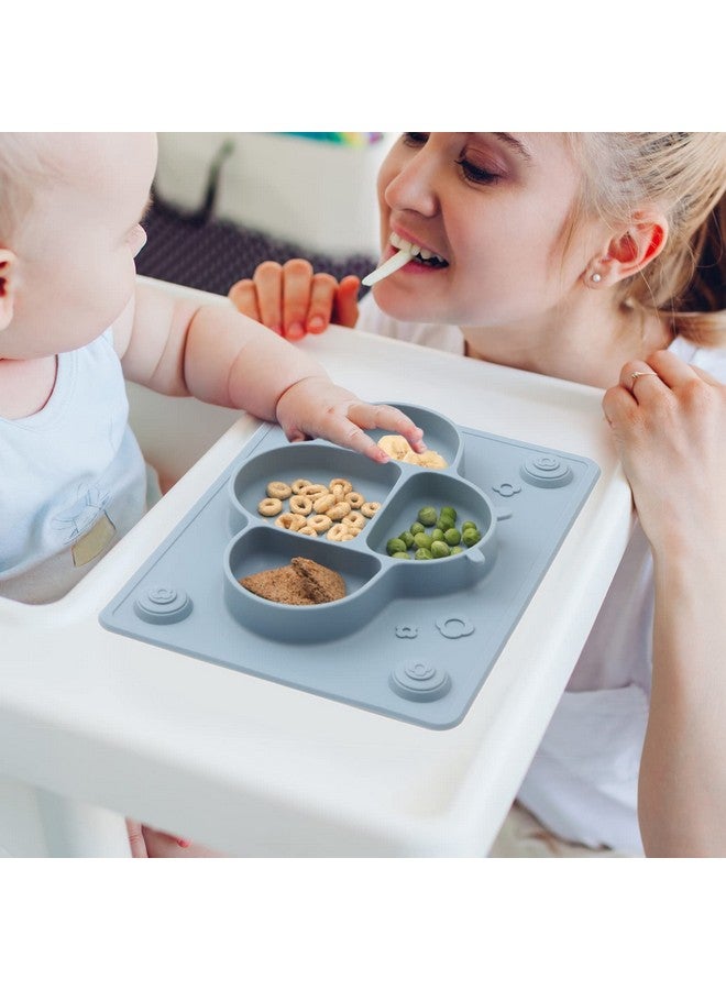 ROCCED Suction Plates for Baby placemat Spoon Fork Set for Toddlers, Silicone Baby Plates with Suction Baby Dishes for Kids Plates-Dusty blue - Image 3