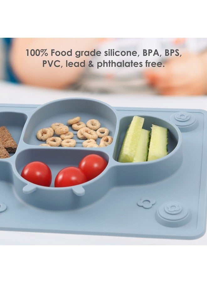 ROCCED Suction Plates for Baby placemat Spoon Fork Set for Toddlers, Silicone Baby Plates with Suction Baby Dishes for Kids Plates-Dusty blue - Image 4