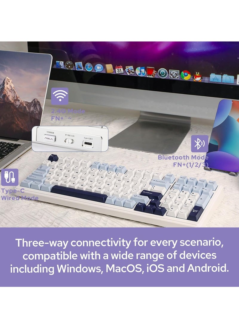 AULA - F99 Wireless Mechanical Keyboard, Tri-Mode BT5.0/2.4GHz/USB-C Hot Swappable Custom Keyboard, Pre-lubed Reaper Switch, Gasket Structure, RGB Backlit Gaming Keyboard for PC/Tablet/PS/Xbox - Image 1