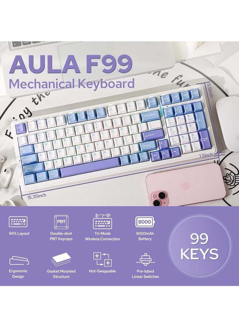 AULA - F99 Wireless Mechanical Keyboard, Tri-Mode BT5.0/2.4GHz/USB-C Hot Swappable Custom Keyboard, Pre-lubed Reaper Switch, Gasket Structure, RGB Backlit Gaming Keyboard for PC/Tablet/PS/Xbox - Image 1
