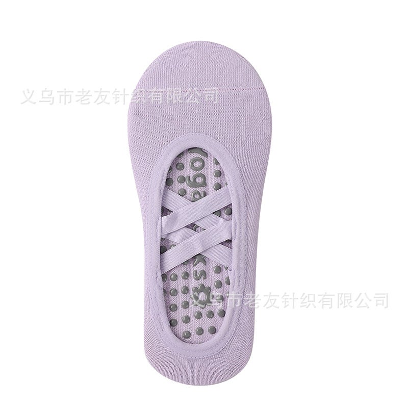 Summer Thin Yoga Socks Anti-Slip Fitness Pilates Socks Silicon Sole light purple [round head double cross belt]]