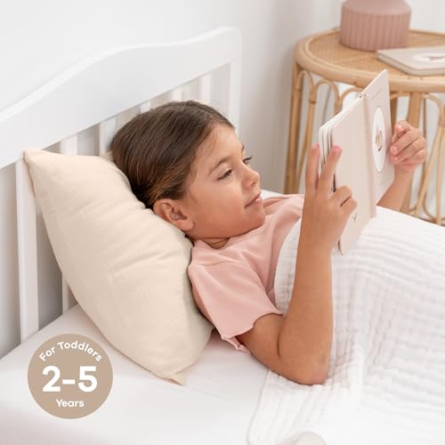 Comfy Cubs Toddler Pillow with Muslin Pillowcase, 13 x 18 in - Travel and Sleep Support for Kids - Lightweight, Breathable Microfiber Fill - Soft and Cozy Small Pillow for Toddlers - Cream - Image 4