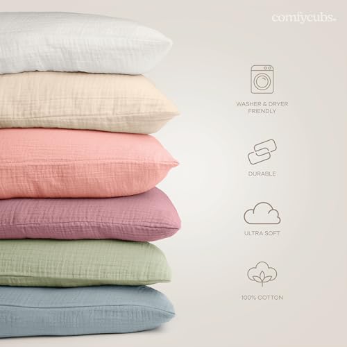 Comfy Cubs Toddler Pillow with Muslin Pillowcase, 13 x 18 in - Travel and Sleep Support for Kids - Lightweight, Breathable Microfiber Fill - Soft and Cozy Small Pillow for Toddlers - Cream - Image 5