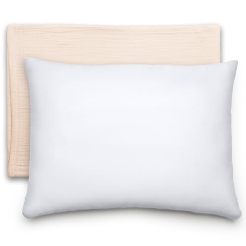 Comfy Cubs Toddler Pillow with Muslin Pillowcase, 13 x 18 in - Travel and Sleep Support for Kids - Lightweight, Breathable Microfiber Fill - Soft and Cozy Small Pillow for Toddlers - Cream - Image 1