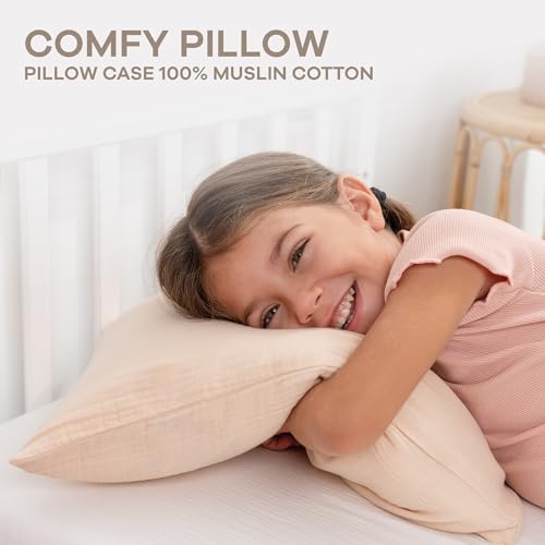 Comfy Cubs Toddler Pillow with Muslin Pillowcase, 13 x 18 in - Travel and Sleep Support for Kids - Lightweight, Breathable Microfiber Fill - Soft and Cozy Small Pillow for Toddlers - Cream - Image 3