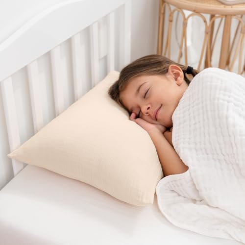 Comfy Cubs Toddler Pillow with Muslin Pillowcase, 13 x 18 in - Travel and Sleep Support for Kids - Lightweight, Breathable Microfiber Fill - Soft and Cozy Small Pillow for Toddlers - Cream - Image 2