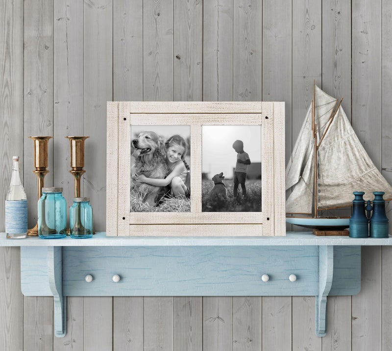 Americanflat Hinged 5x7 Double Picture Frame with 2 Photo Openings and Polished Glass - Distressed Wood Collage Picture Frames for Tabletop and Wall Display - Hampton Collection - Aspen White - Image 4