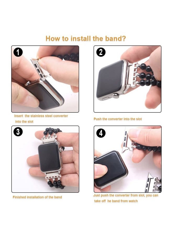 LuReen - Natural Stone Beaded Bracelet Compatible with Apple Watch Band Series 9, 10, Ultra 2, SE, Ultra 8 7 6 5 4 3 2 1, Elastic Stretchy Watch Strap for iWatch Band 44mm/45mm/46mm/49mm/42mm(S3/2/1) Women - Image 1