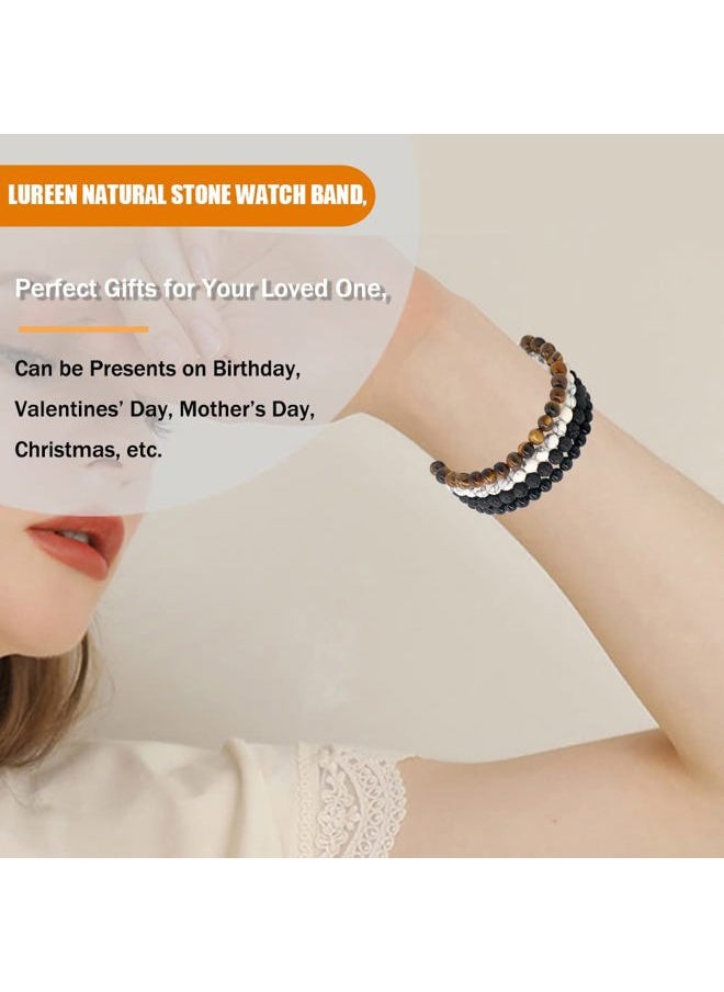 LuReen - Natural Stone Beaded Bracelet Compatible with Apple Watch Band Series 9, 10, Ultra 2, SE, Ultra 8 7 6 5 4 3 2 1, Elastic Stretchy Watch Strap for iWatch Band 44mm/45mm/46mm/49mm/42mm(S3/2/1) Women - Image 1