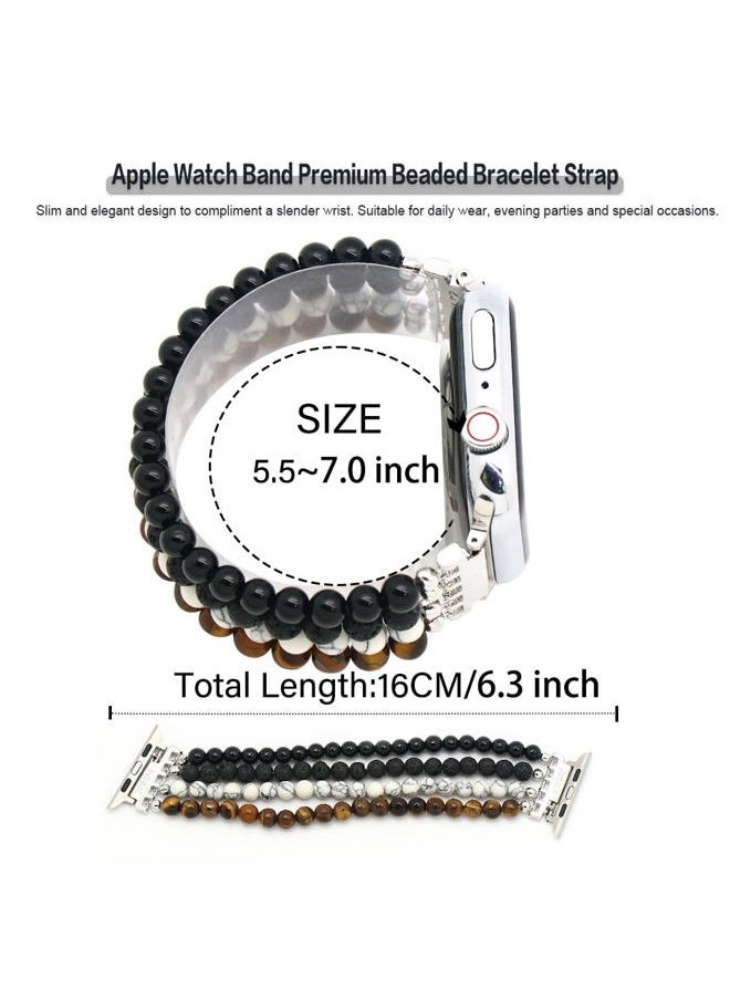 LuReen - Natural Stone Beaded Bracelet Compatible with Apple Watch Band Series 9, 10, Ultra 2, SE, Ultra 8 7 6 5 4 3 2 1, Elastic Stretchy Watch Strap for iWatch Band 44mm/45mm/46mm/49mm/42mm(S3/2/1) Women - Image 1