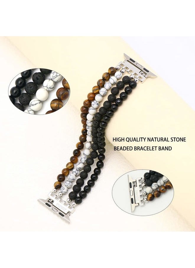 LuReen - Natural Stone Beaded Bracelet Compatible with Apple Watch Band Series 9, 10, Ultra 2, SE, Ultra 8 7 6 5 4 3 2 1, Elastic Stretchy Watch Strap for iWatch Band 44mm/45mm/46mm/49mm/42mm(S3/2/1) Women - Image 1
