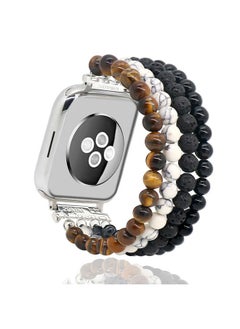 Natural Stone Beaded Bracelet Compatible with Apple Watch Band Series 9, 10, Ultra 2, SE, Ultra 8 7 6 5 4 3 2 1, Elastic Stretchy Watch Strap for iWatch Band 44mm/45mm/46mm/49mm/42mm(S3/2/1) Women