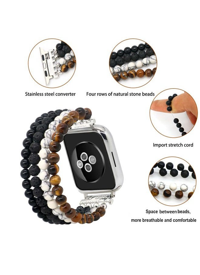 LuReen - Natural Stone Beaded Bracelet Compatible with Apple Watch Band Series 9, 10, Ultra 2, SE, Ultra 8 7 6 5 4 3 2 1, Elastic Stretchy Watch Strap for iWatch Band 44mm/45mm/46mm/49mm/42mm(S3/2/1) Women - Image 1