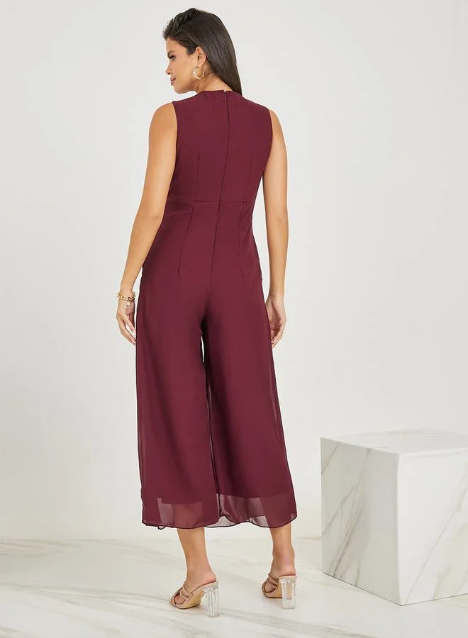 Styli Wide Leg Sequined Jumpsuit with Self Tie
