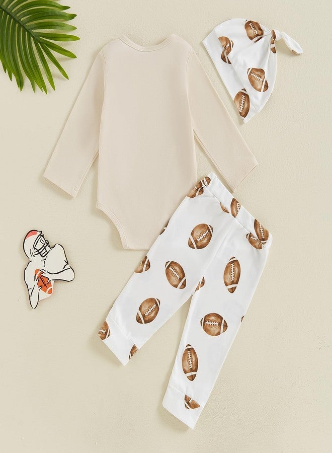 Karuedoo Newborn Baby Boy Football Outfit Sundays Are For Football with Daddy Long Sleeve Romper Football Pants Hat 3Pcs Sets (Apricot, 6-12 Months) - Image 3