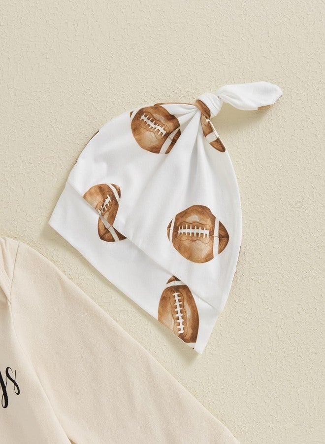 Karuedoo Newborn Baby Boy Football Outfit Sundays Are For Football with Daddy Long Sleeve Romper Football Pants Hat 3Pcs Sets (Apricot, 6-12 Months) - Image 4