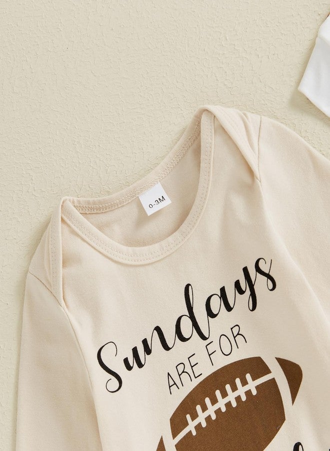 Karuedoo Newborn Baby Boy Football Outfit Sundays Are For Football with Daddy Long Sleeve Romper Football Pants Hat 3Pcs Sets (Apricot, 6-12 Months) - Image 5