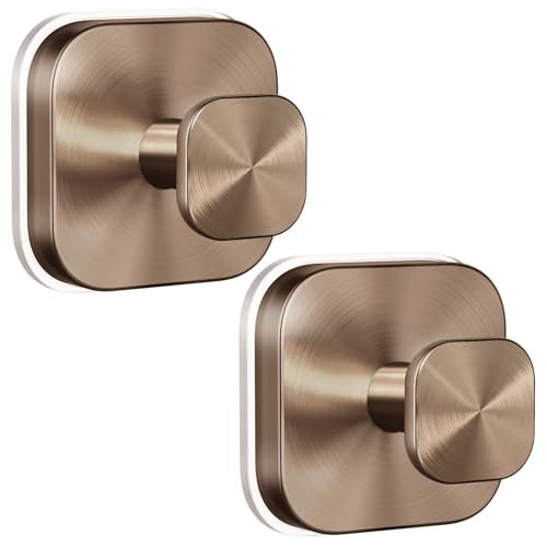 BKV Suction Cup Hooks for Shower,Heavy Duty Shower Hooks for Bathroom Wall,Glass Windows,Smooth Doors to Hang Towels,Robes,Reusable Suction Cup Wreath Hanger for Christmas Wreaths-Champagne Bronze(2 Pack) - Image 1