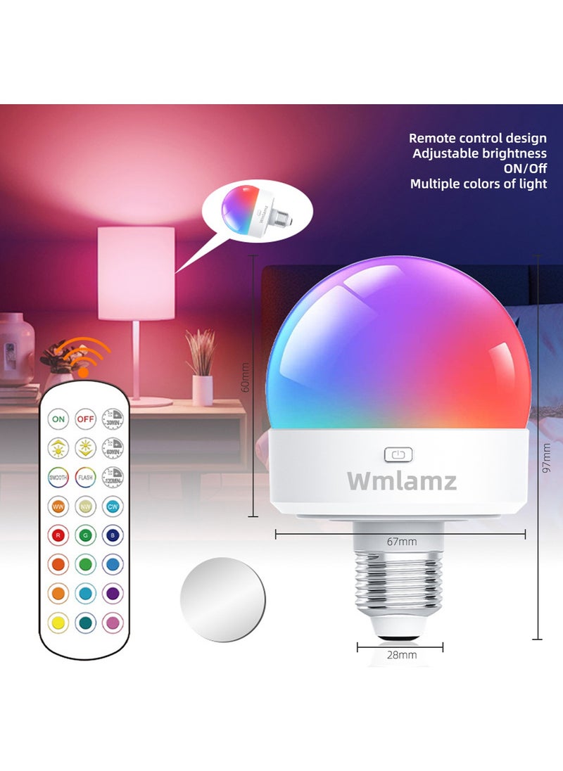 Wmlamz Wmlamz Rechargeable Smart Light Bulbs, With Remote E26/E27 LED Emergency Lightbulbs RGBCW Color With Timer Dimmable For Wall Wireless Sconce  - Image 2