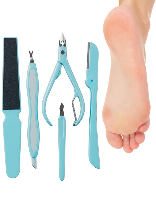 5-in-1 Manicure and Pedicure Set – Wide Nail File, Cuticle Pusher and Cleaner, Cuticle Nipper, Foldable Eyebrow Razor, Nail Cleaning Tool – Personal Care Kit for Nails, Feet, Skin, Dead Skin Removal, Hand and Foot Care, Home and Travel Use, Ergonomic Rust-Resistant Tools - Image 1