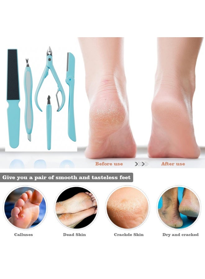 5-in-1 Manicure and Pedicure Set – Wide Nail File, Cuticle Pusher and Cleaner, Cuticle Nipper, Foldable Eyebrow Razor, Nail Cleaning Tool – Personal Care Kit for Nails, Feet, Skin, Dead Skin Removal, Hand and Foot Care, Home and Travel Use, Ergonomic Rust-Resistant Tools - Image 3