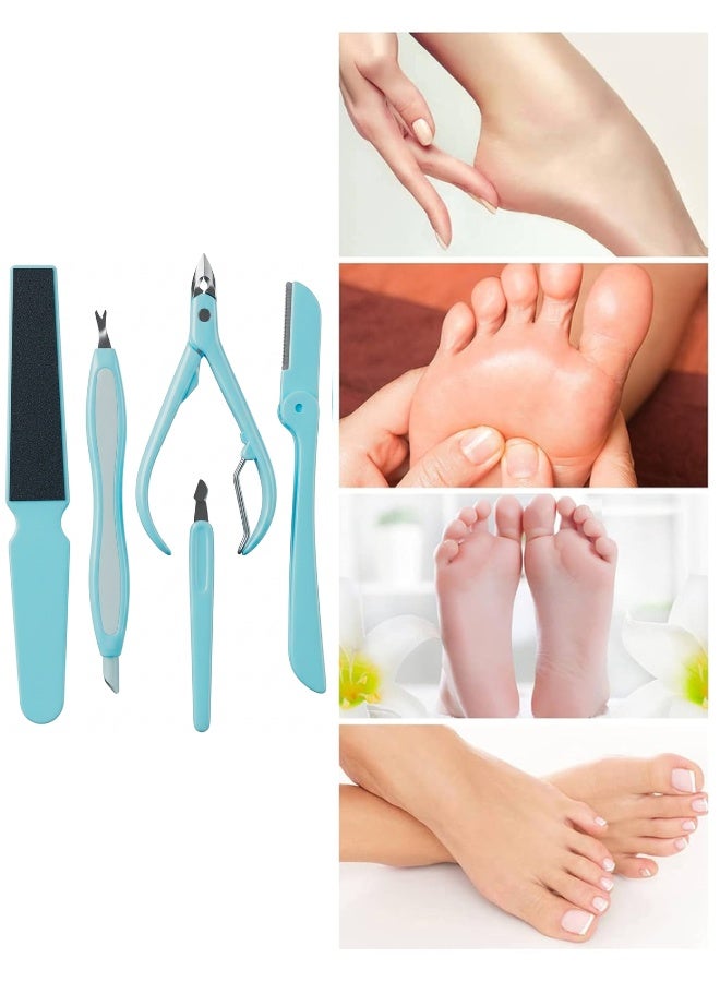 5-in-1 Manicure and Pedicure Set – Wide Nail File, Cuticle Pusher and Cleaner, Cuticle Nipper, Foldable Eyebrow Razor, Nail Cleaning Tool – Personal Care Kit for Nails, Feet, Skin, Dead Skin Removal, Hand and Foot Care, Home and Travel Use, Ergonomic Rust-Resistant Tools - Image 4