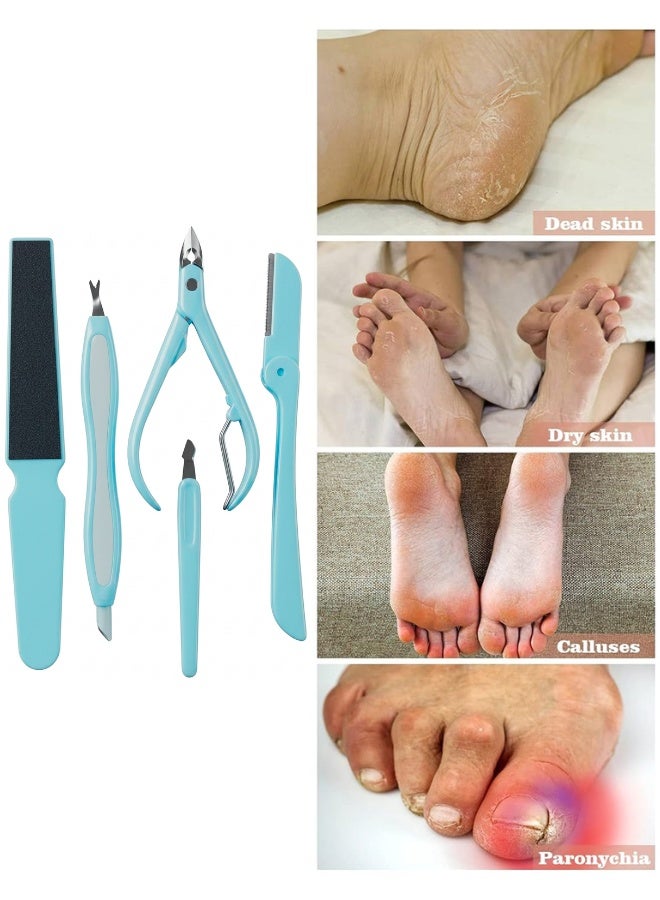 5-in-1 Manicure and Pedicure Set – Wide Nail File, Cuticle Pusher and Cleaner, Cuticle Nipper, Foldable Eyebrow Razor, Nail Cleaning Tool – Personal Care Kit for Nails, Feet, Skin, Dead Skin Removal, Hand and Foot Care, Home and Travel Use, Ergonomic Rust-Resistant Tools - Image 2
