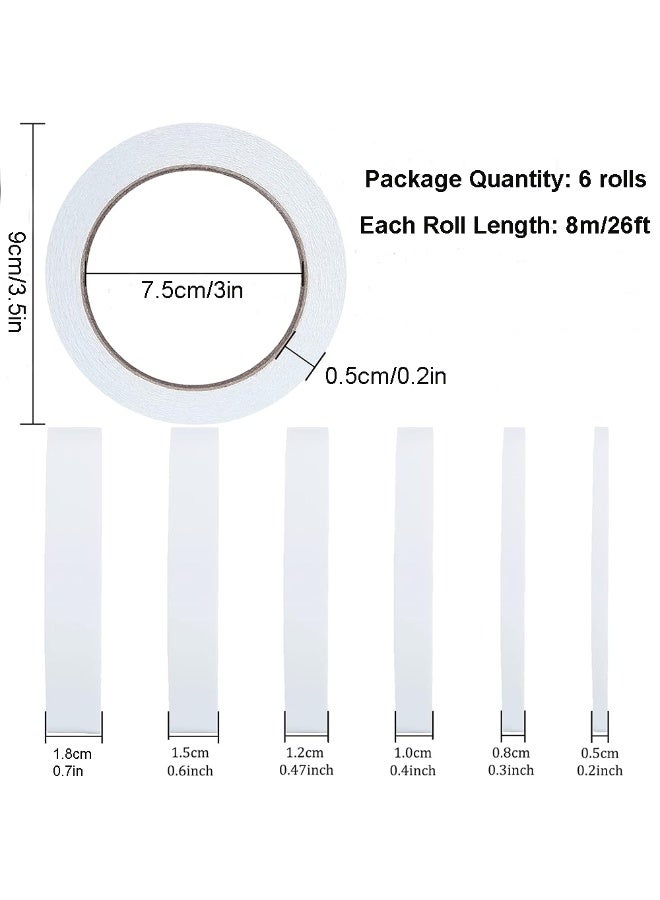 شريط لاصق مزدوج الوجه للحرف اليدوية، 6 لفات شريط لاصق مزدوج الوجه متعدد الأحجام شديد التحمل للفنون والتصوير الفوتوغرافي وعلب الهدايا وتصميم دفاتر القصاصات وصناعة البطاقات والورق المقوى - Image 2