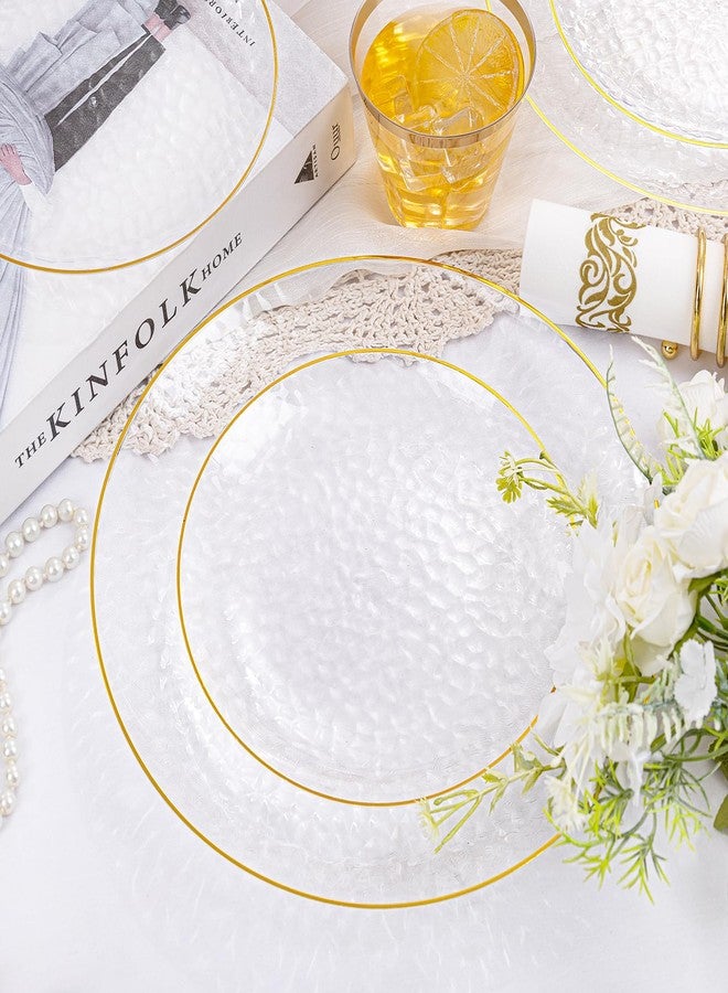 Rubtlamp 175 Pcs Plastic Dinnerware Set (25 Guests, Clear And Gold Plastic Plates, Hammered Party Plates Include Dinner Platos, Dessert Platos, Cups, Gold Cutlery Set And Napkins for Party - Image 5