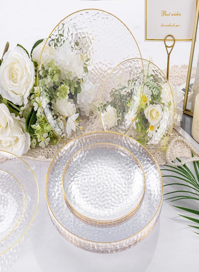 Rubtlamp 175 Pcs Plastic Dinnerware Set (25 Guests, Clear And Gold Plastic Plates, Hammered Party Plates Include Dinner Platos, Dessert Platos, Cups, Gold Cutlery Set And Napkins for Party - Image 4