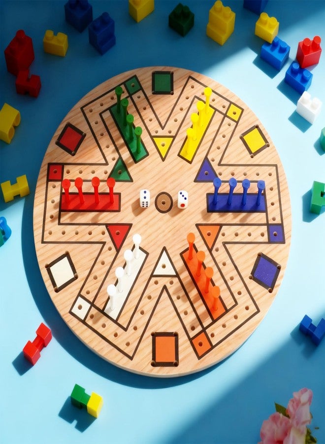 UCEHIPAW Wooden 3-6 Players Board Game Set with 48 Pieces and 4 Dice 13.7 Inch Painted Wooden Board Game for Adult Teen Family (6 Colors) - Image 5