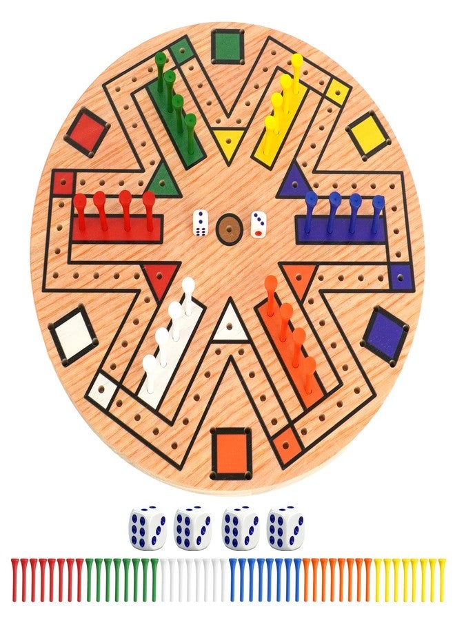 UCEHIPAW Wooden 3-6 Players Board Game Set with 48 Pieces and 4 Dice 13.7 Inch Painted Wooden Board Game for Adult Teen Family (6 Colors) - Image 1
