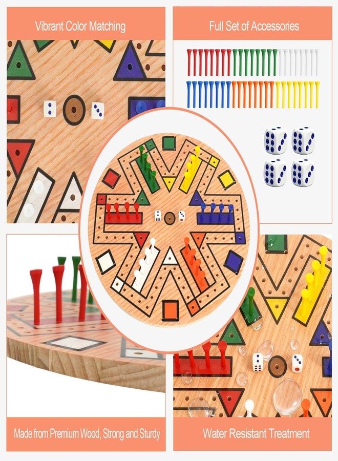 UCEHIPAW Wooden 3-6 Players Board Game Set with 48 Pieces and 4 Dice 13.7 Inch Painted Wooden Board Game for Adult Teen Family (6 Colors) - Image 3