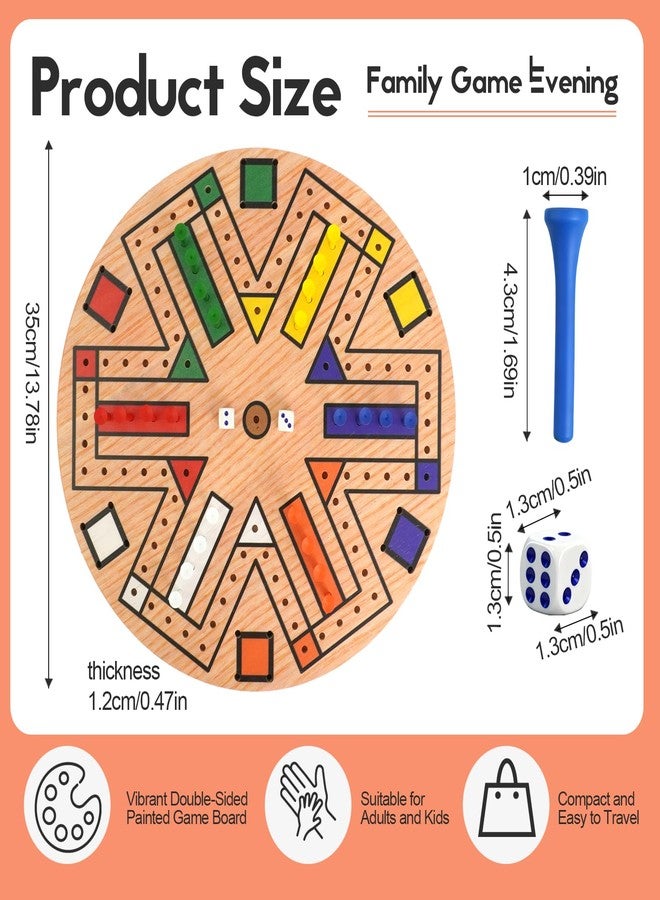 UCEHIPAW Wooden 3-6 Players Board Game Set with 48 Pieces and 4 Dice 13.7 Inch Painted Wooden Board Game for Adult Teen Family (6 Colors) - Image 2