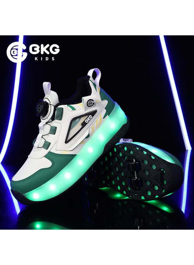Bkg Boys' Sports Running Shoes Autumn Winter Youth Roller Skates Durable Zyq24311-b20 Beige Green Size 32 - Image 1