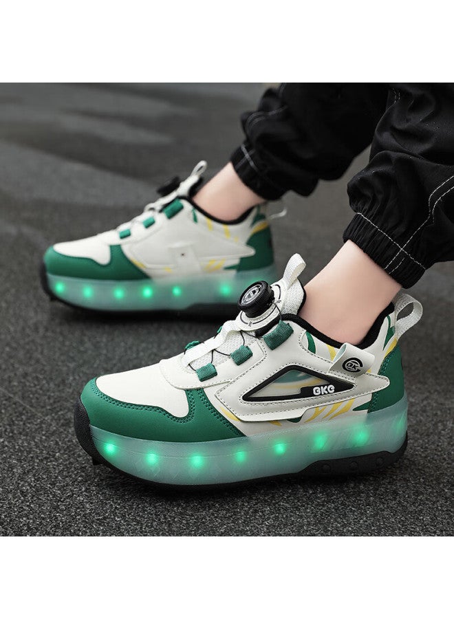 Bkg Boys' Sports Running Shoes Autumn Winter Youth Roller Skates Durable Zyq24311-b20 Beige Green Size 32 - Image 4