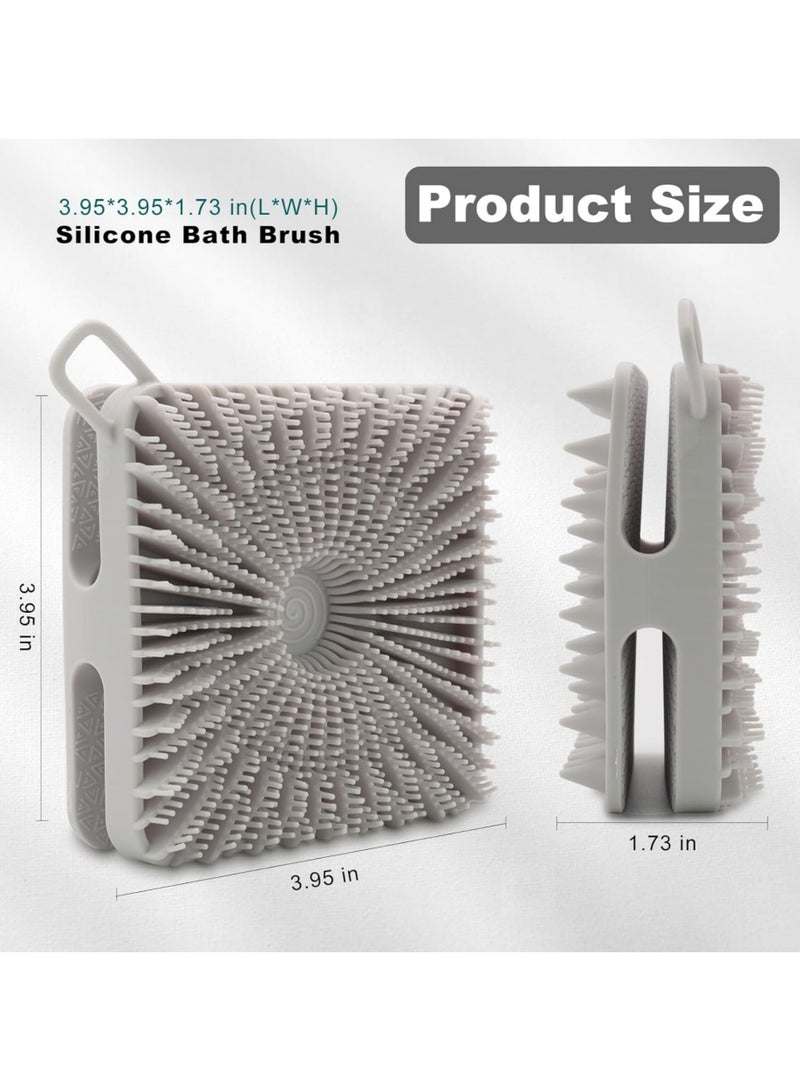 Silicone Body Scrubber, Silicone Loofah Double-Sided Body Brush,Silicone Shower Scrubber and Scalp Massager Shampoo Brush for Sensitive Kids Women Men All Kinds of Skin (Cool Gray) - Image 2
