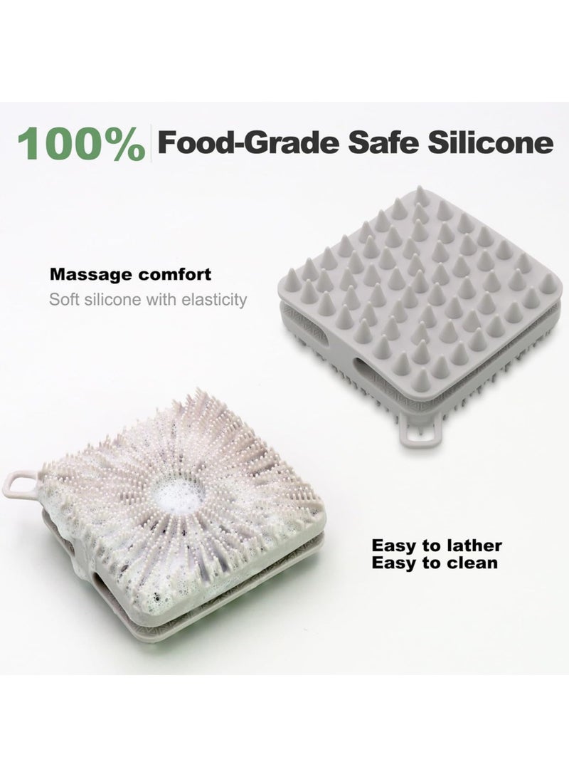 Silicone Body Scrubber, Silicone Loofah Double-Sided Body Brush,Silicone Shower Scrubber and Scalp Massager Shampoo Brush for Sensitive Kids Women Men All Kinds of Skin (Cool Gray) - Image 3