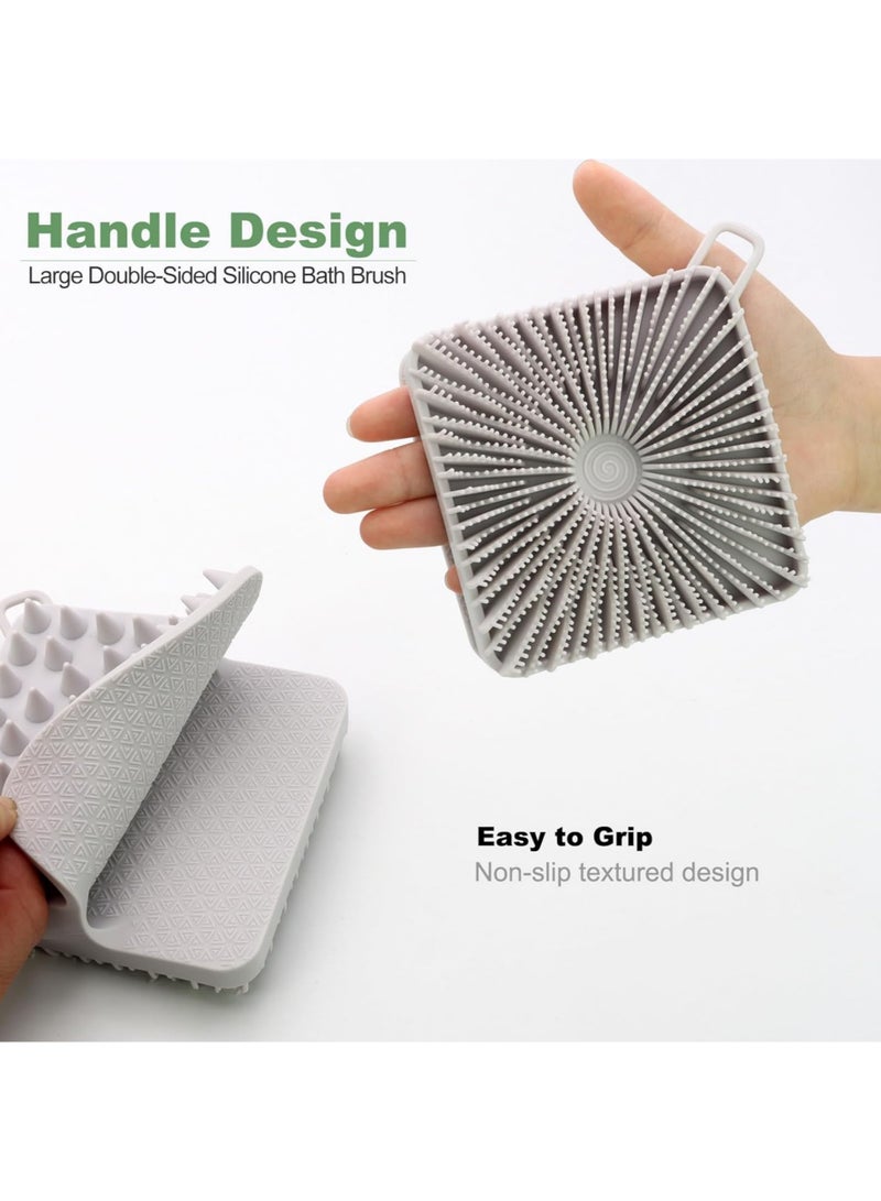 Silicone Body Scrubber, Silicone Loofah Double-Sided Body Brush,Silicone Shower Scrubber and Scalp Massager Shampoo Brush for Sensitive Kids Women Men All Kinds of Skin (Cool Gray) - Image 4