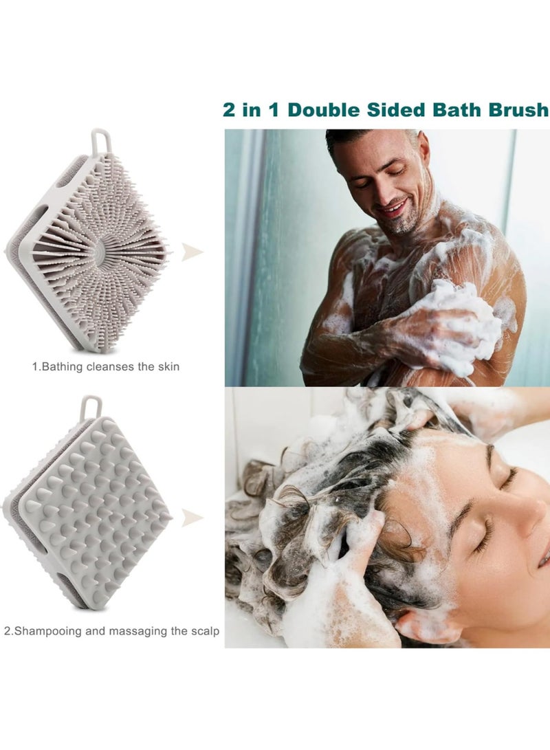 Silicone Body Scrubber, Silicone Loofah Double-Sided Body Brush,Silicone Shower Scrubber and Scalp Massager Shampoo Brush for Sensitive Kids Women Men All Kinds of Skin (Cool Gray) - Image 5