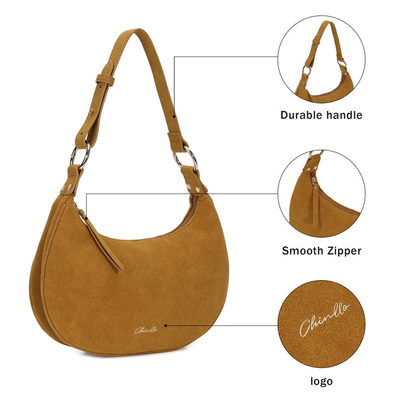Chinllo Purse Suede Shoulder bag for women, Cute Mini Clutch Zipper Hobo Tote Handbags - Image 3