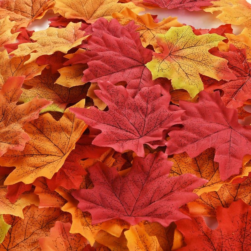 Hotop Hotop 300 Pieces Loose Faux Autumn Leaves Artificial Maple Leaves Fake Fall Dried Leaves Decor for Art Scrapbooking Crafts Wedding Decorations Thanksgiving Day Halloween Party Supplies