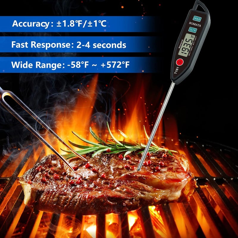 BOMATA Digital Water Thermometer for Liquid, Meat, Cooking, IPX7 Waterproof - Instant Read Food Thermometer with 5in Long Probe for Candle, Water, Meat, BBQ! T101 (Black) - Image 3