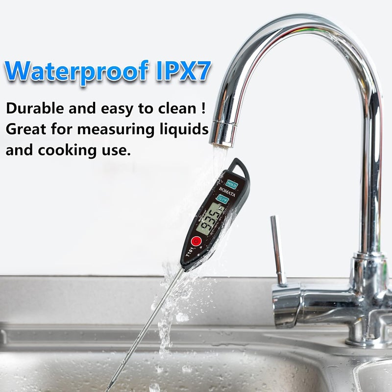 BOMATA Digital Water Thermometer for Liquid, Meat, Cooking, IPX7 Waterproof - Instant Read Food Thermometer with 5in Long Probe for Candle, Water, Meat, BBQ! T101 (Black) - Image 2