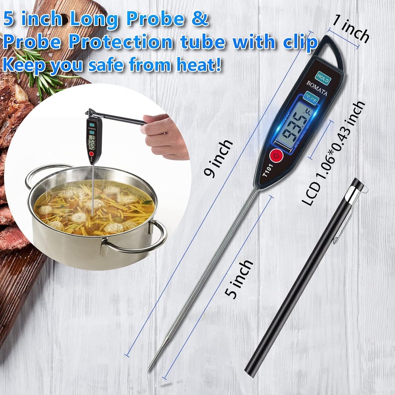 BOMATA Digital Water Thermometer for Liquid, Meat, Cooking, IPX7 Waterproof - Instant Read Food Thermometer with 5in Long Probe for Candle, Water, Meat, BBQ! T101 (Black) - Image 4