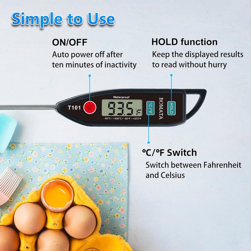 BOMATA Digital Water Thermometer for Liquid, Meat, Cooking, IPX7 Waterproof - Instant Read Food Thermometer with 5in Long Probe for Candle, Water, Meat, BBQ! T101 (Black) - Image 5