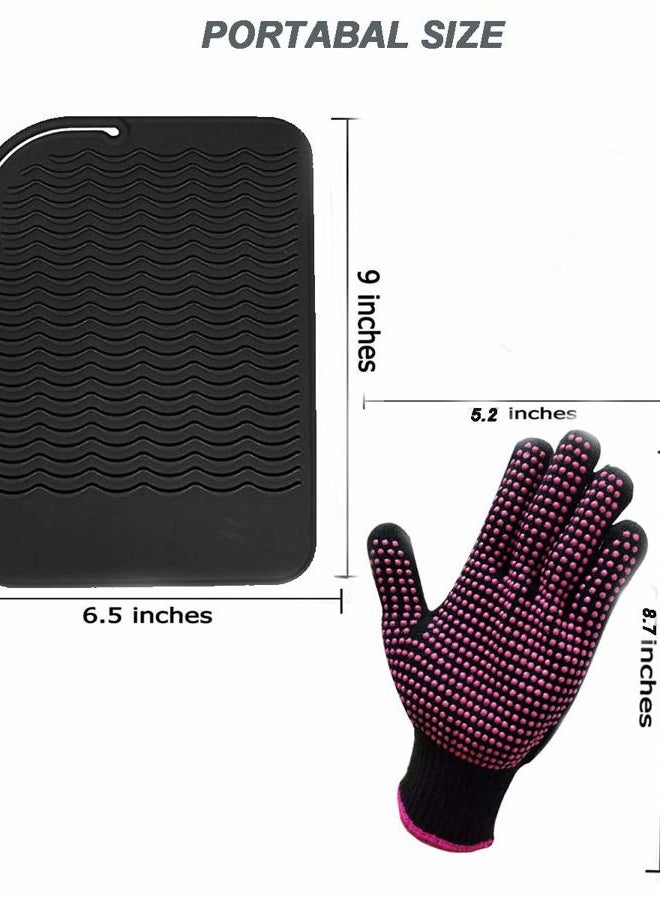 AFT90 Heat Resistant Silicone Glove and Mat Set for Curling Iron, Hair Straightener, Flat Irons - 9" x 6.5" Food Grade Silicone Mat, Black - Image 5