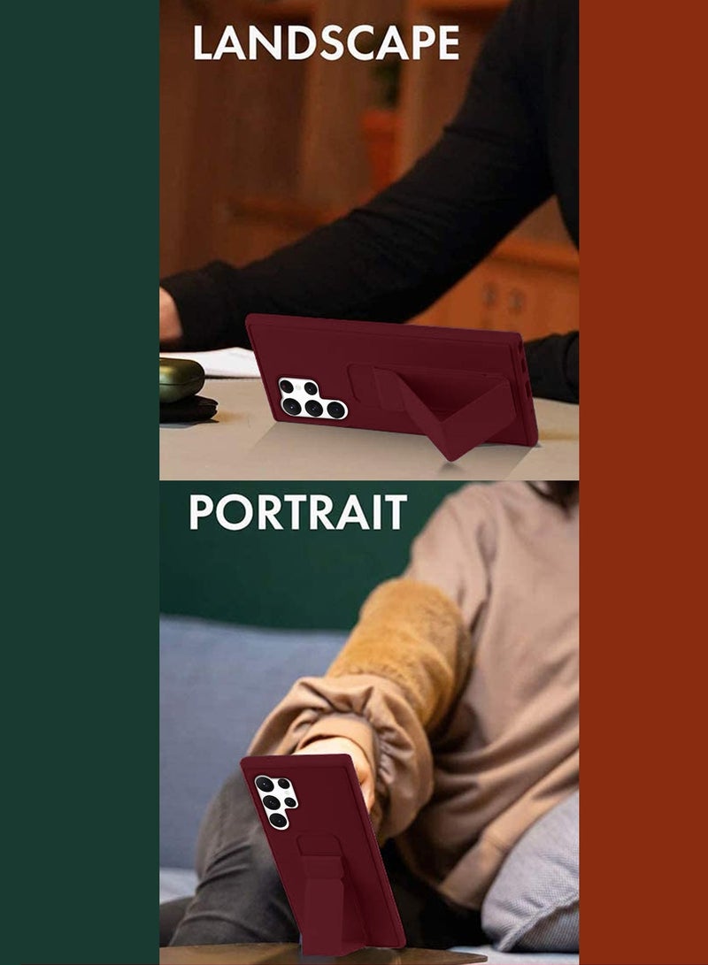 دبليو تيك Samsung Galaxy S25 Ultra 2025 قبضة يدوية قابلة للطي مسند مغناطيسي حزام معصم قبضة إصبع مع غطاء هيكل حديدي مدمج - كستنائي - Image 4